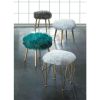 Accent Plus Faux Fur Stool with Wood Legs - White