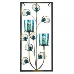 Accent Plus Peacock Rectangular Wall Sconce - Two Candles