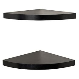 11.5 Inch Wooden Corner Floating Wall Shelf; Set of 2; Black; DunaWest