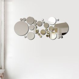 Mirror; mirror; wall sticker; circle mirror; Korean fashion; 3d; three-dimensional decoration; big circle 15cm; 32 and 26 for each set (Specifications: silver)