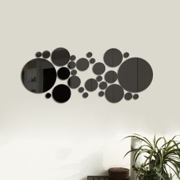 Mirror; mirror; wall sticker; circle mirror; Korean fashion; 3d; three-dimensional decoration; big circle 15cm; 32 and 26 for each set (Specifications: black)