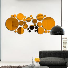 Mirror; mirror; wall sticker; circle mirror; Korean fashion; 3d; three-dimensional decoration; big circle 15cm; 32 and 26 for each set (Specifications: tea)