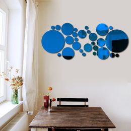 Mirror; mirror; wall sticker; circle mirror; Korean fashion; 3d; three-dimensional decoration; big circle 15cm; 32 and 26 for each set (Specifications: blue)