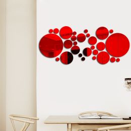 Mirror; mirror; wall sticker; circle mirror; Korean fashion; 3d; three-dimensional decoration; big circle 15cm; 32 and 26 for each set (Specifications: red)