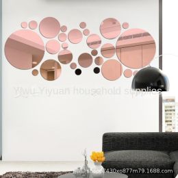 Mirror; mirror; wall sticker; circle mirror; Korean fashion; 3d; three-dimensional decoration; big circle 15cm; 32 and 26 for each set (Specifications: rose gold)