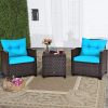 3 Pieces Garden Rattan Furniture Set Upholstered Sofa Coffee Table