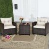 3 Pieces Garden Rattan Furniture Set Upholstered Sofa Coffee Table