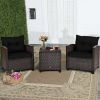 3 Pieces Garden Rattan Furniture Set Upholstered Sofa Coffee Table