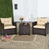 3 Pieces Garden Rattan Furniture Set Upholstered Sofa Coffee Table