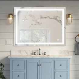 Frameless Rectangular LED Light Bathroom Vanity Mirror (size: 48*36)