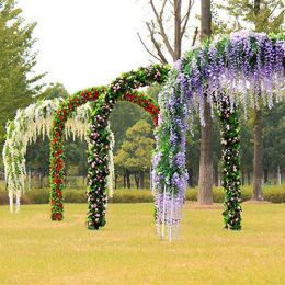 Artificial Wisteria Flowers Vine Silk Flower Wedding Garden Party Hanging Decor (Color: green)