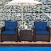 3 Pieces Garden Rattan Furniture Set Upholstered Sofa Coffee Table