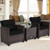 3 Pieces Garden Rattan Furniture Set Upholstered Sofa Coffee Table