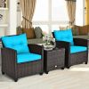 3 Pieces Garden Rattan Furniture Set Upholstered Sofa Coffee Table