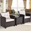 3 Pieces Garden Rattan Furniture Set Upholstered Sofa Coffee Table