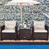 3 Pieces Garden Rattan Furniture Set Upholstered Sofa Coffee Table