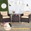 3 Pieces Garden Rattan Furniture Set Upholstered Sofa Coffee Table