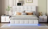 Tufted Upholstered Platform Bed with Hydraulic Storage System; Queen Size PU Storage Bed with LED Lights and USB charge