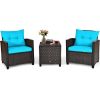 3 Pieces Garden Rattan Furniture Set Upholstered Sofa Coffee Table