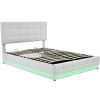 Tufted Upholstered Platform Bed with Hydraulic Storage System; Queen Size PU Storage Bed with LED Lights and USB charge