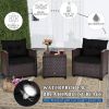 3 Pieces Garden Rattan Furniture Set Upholstered Sofa Coffee Table