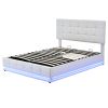 Tufted Upholstered Platform Bed with Hydraulic Storage System; Queen Size PU Storage Bed with LED Lights and USB charge