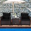 3 Pieces Garden Rattan Furniture Set Upholstered Sofa Coffee Table