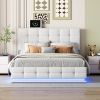 Tufted Upholstered Platform Bed with Hydraulic Storage System; Queen Size PU Storage Bed with LED Lights and USB charge