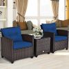 3 Pieces Garden Rattan Furniture Set Upholstered Sofa Coffee Table