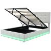 Tufted Upholstered Platform Bed with Hydraulic Storage System; Queen Size PU Storage Bed with LED Lights and USB charge