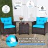 3 Pieces Garden Rattan Furniture Set Upholstered Sofa Coffee Table