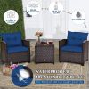 3 Pieces Garden Rattan Furniture Set Upholstered Sofa Coffee Table