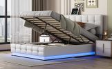 Tufted Upholstered Platform Bed with Hydraulic Storage System; Queen Size PU Storage Bed with LED Lights and USB charge