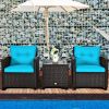 3 Pieces Garden Rattan Furniture Set Upholstered Sofa Coffee Table