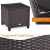 3 Pieces Garden Rattan Furniture Set Upholstered Sofa Coffee Table