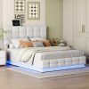 Tufted Upholstered Platform Bed with Hydraulic Storage System; Queen Size PU Storage Bed with LED Lights and USB charge